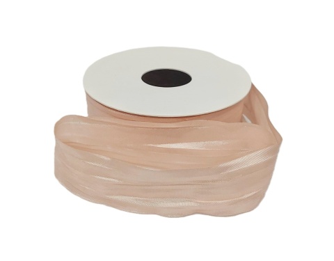 WSTĄŻKA GNIECIONA Z POŁYSKIEM JASNY RÓŻ 4,5 M X 2,5CM