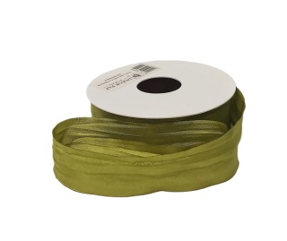 WSTĄŻKA GNIECIONA Z POŁYSKIEM OLIWKA 4,5 M X 2,5CM