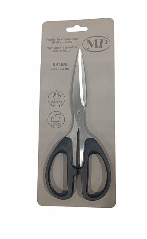 Italské nůžky – 7,5 × 17 cm, nerezová ocel, černá rukojeť