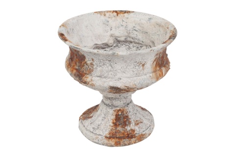 Osłonka betonowa na kompozycję – 13,5 × 14 cm, beton, postarzana biel, przetarcia: rdza i brąz, styl: shabby chic/vintage