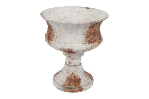 Osłonka betonowa na kompozycję – 22 × 19 cm, beton, postarzana biel, przetarcia: rdza i brąz, styl: shabby chic/vintage