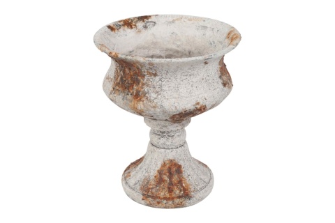 Osłonka betonowa na kompozycję – 17 × 14 cm, beton, postarzana biel, przetarcia: rdza i brąz, styl: shabby chic/vintage