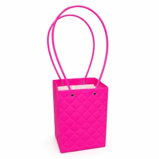 Torebka na kwiaty z rączką – 13×13×15 cm, różowa