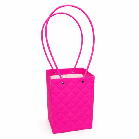 Torebka na kwiaty z rączką – 13×13×15 cm, różowa