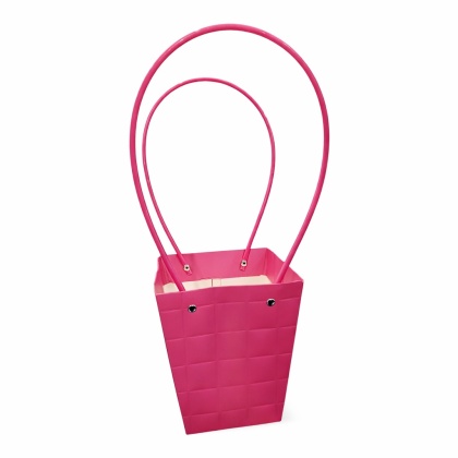 Torebka na kwiaty z rączką – 13×13×15 cm, róż malinowy