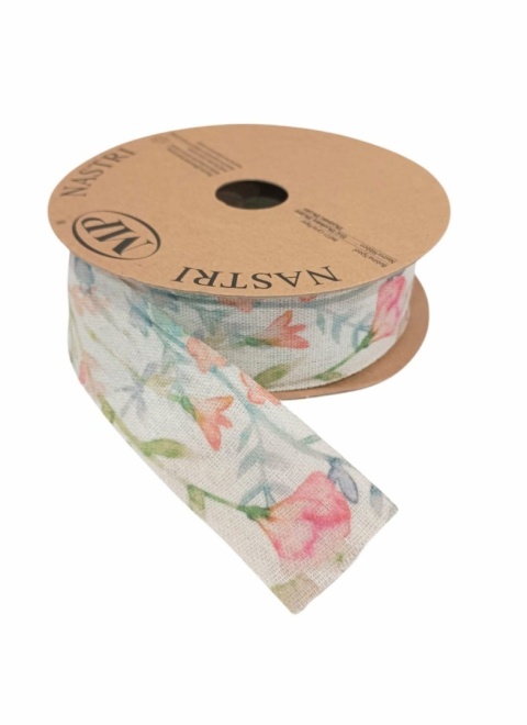 Italská stuha NASTRI COUNTRY FLOWERS – 4 cm × 20 m, vzor: luční květy