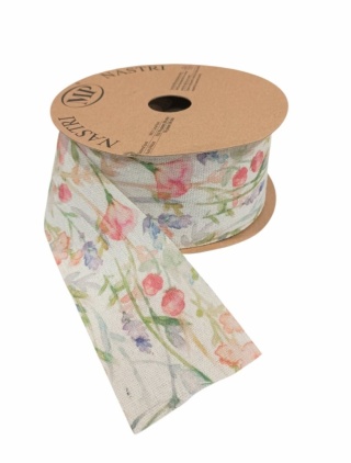 Talianska stuha NASTRI COUNTRY FLOWERS – 6,3 cm × 20 m, vzor: lúčne kvety