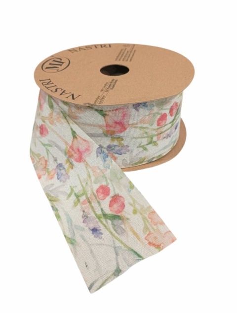 Talianska stuha NASTRI COUNTRY FLOWERS – 6,3 cm × 20 m, vzor: lúčne kvety