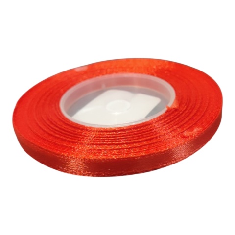 Saténová stuha – 6 mm × 32 m (35y), satén, farba: červená