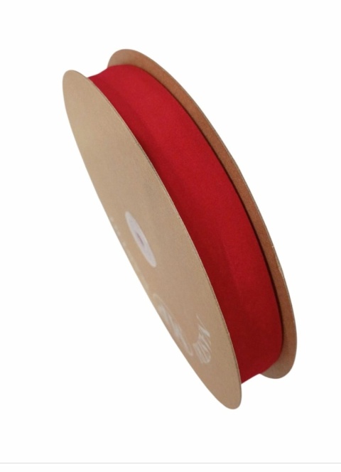 Wstążka włoska NASTRI DOUBLE VELVET – 2,5 cm × 30 m, welur, kolor: czerwony