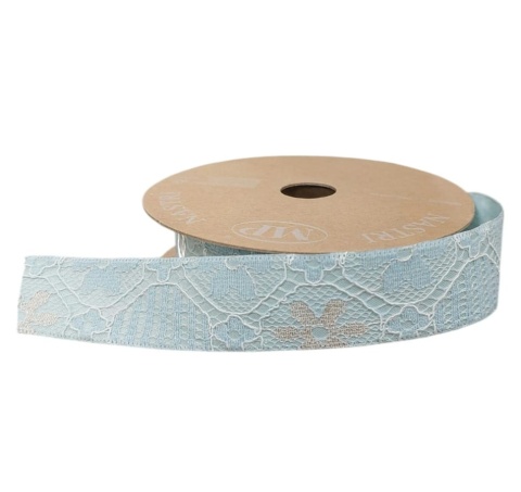 Wstążka włoska NASTRI MAJOLICA – 2,5 cm × 10 m, koronka, kolor: jasnoniebieski