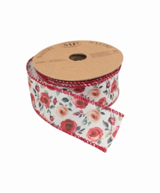 Talianska stužka kvety NASTRO ROSES s drôtmi 4cm x 10 m
