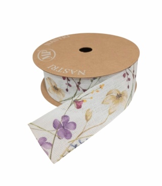 Wstążka włoska NASTRI WILDFLOWERS – 4 cm × 10 m, wzór: kwiaty polne