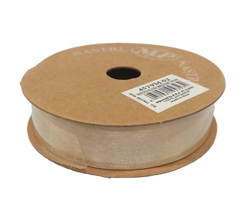 Wstążka włoska NASTRI HELOISE – 2,5 cm × 25 m, szyfon, kremowy