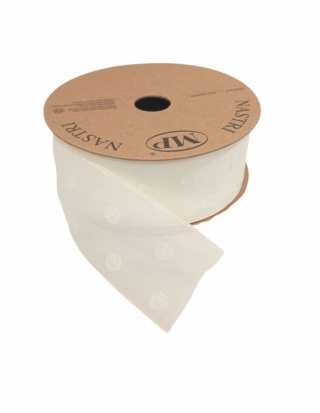 Italská stuha NASTRI ROMANTIC DOTS – 4 cm × 10 m, šifon, krémová, vzor: puntíky