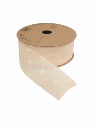 Wstążka włoska NASTRI ROMANTIC DOTS – 4 cm × 10 m, szyfon, brzoskwiniowy, wzór: kropki