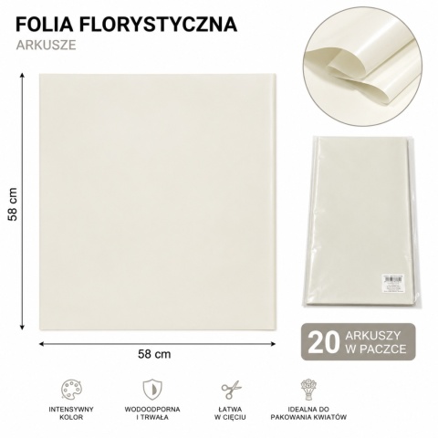 Folia florystyczna - 58×58 cm, 20 arkuszy, jasny zielony