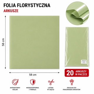 Folia florystyczna - 58×58 cm, 20 arkuszy, oliwka