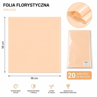 Folia florystyczna - 58×58 cm, 20 arkuszy, morela