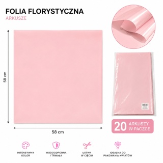 Folia florystyczna - 58×58 cm, 20 arkuszy, jasny róż