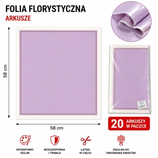 Folia florystyczna - 58×58 cm, 20 arkuszy, jasny fiolet