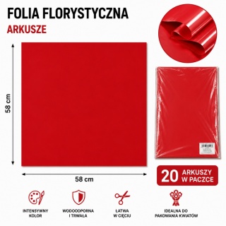 Folia florystyczna - 58×58 cm, 20 arkuszy, winny