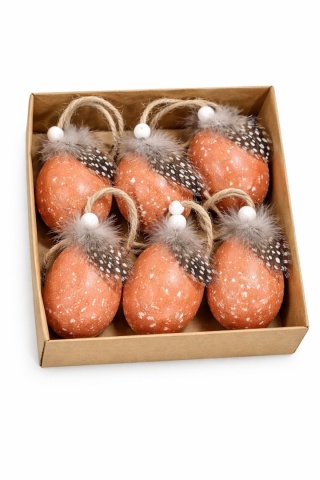 Jajka z piórami - 7x4cm, brąz