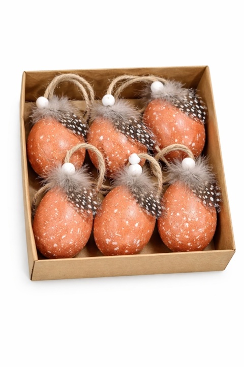 Jajka z piórami - 7x4cm, brąz