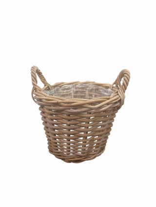 Kosz wiklinowy twardy z folią i uszami śr.30 cm h.23 cm