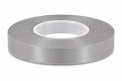 Wstążka satynowa – 12 mm × 32 m (35y), satyna, kolor: szary
