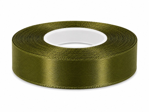 Wstążka satynowa – 25 mm × 32 m (35y), satyna, kolor: ciemna zieleń