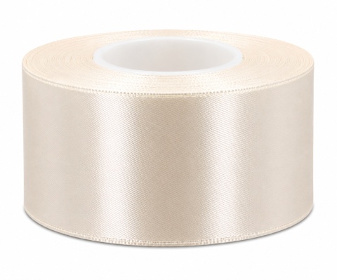 Wstążka satynowa – 50 mm × 32 m (35y), satyna, kolor: krem