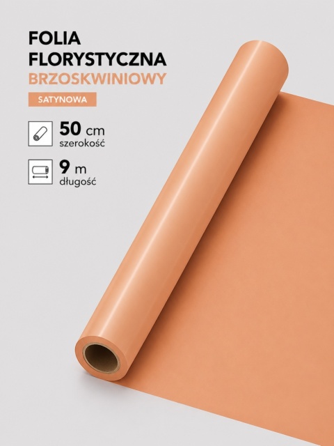 FOLIA SATYNOWA BRZOSKWINIOWY 9M X 50CM
