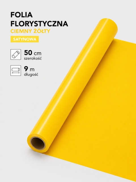 FOLIA SATYNOWA CIEMNY ŻÓŁTY 9M X 50CM
