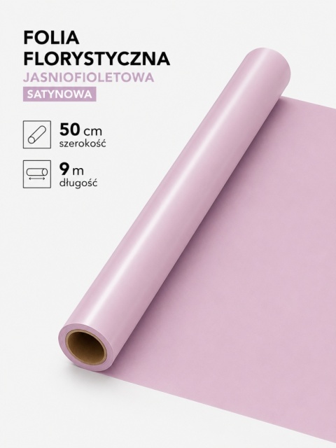 Folia florystyczna satynowa - 50cm x 9m, jasnofioletowy