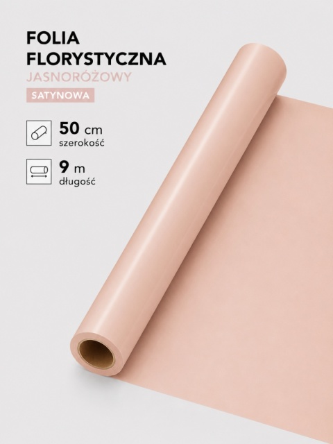 Folia florystyczna satynowa - 50cm x 9m, jasnoróżowy