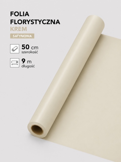 Folia florystyczna satynowa - 50cm x 9m, krem