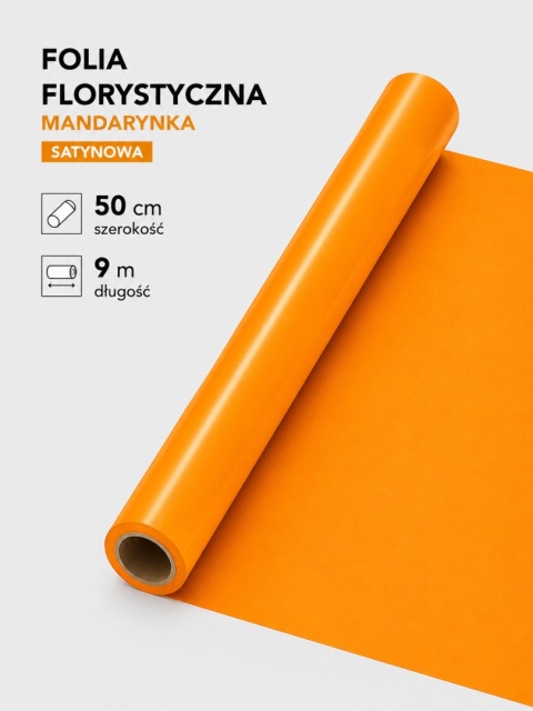 Folia florystyczna satynowa - 50cm x 9m, mandarynka