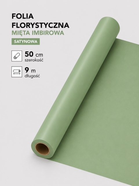 Folia florystyczna satynowa - 50cm x 9m, mięta imbirowa