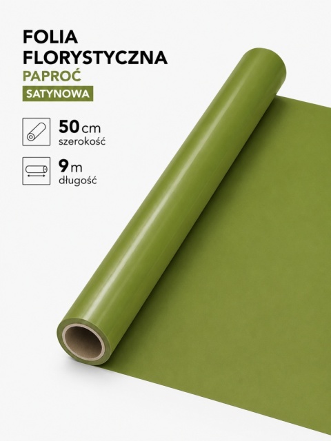 Folia florystyczna satynowa - 50cm x 9m, paproć