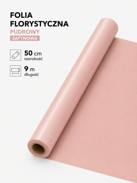 Folia florystyczna satynowa - 50cm x 9m, pudrowy