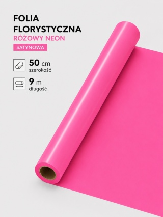 Folia florystyczna satynowa - 50cm x 9m, różowy neon