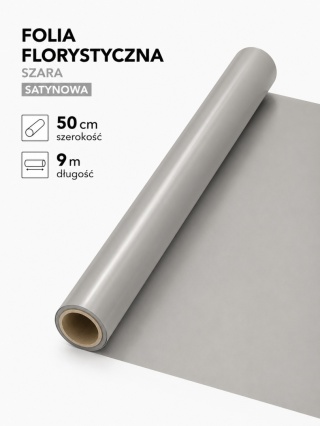Folia florystyczna satynowa - 50cm x 9m, szary