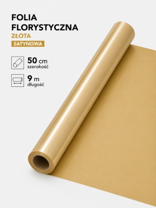 Folia florystyczna satynowa - 50cm x 9m, złoty
