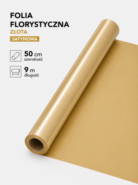 Folia florystyczna satynowa - 50cm x 9m, złoty
