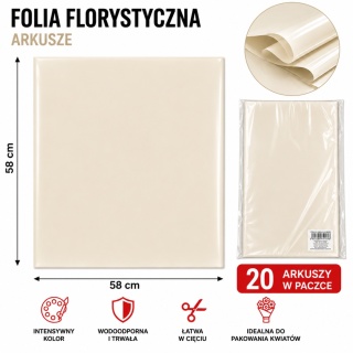 Folia florystyczna - 58×58 cm, 20 arkuszy, beż