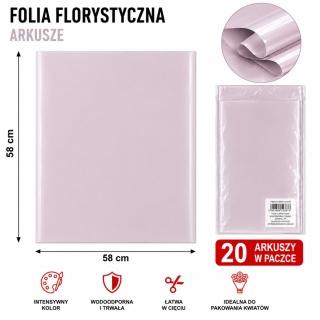 Folia florystyczna - 58×58 cm, 20 arkuszy, jasny fiolet