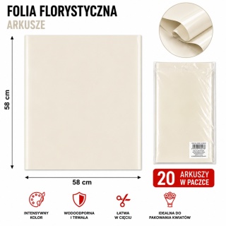 Folia florystyczna - 58×58 cm, 20 arkuszy, krem