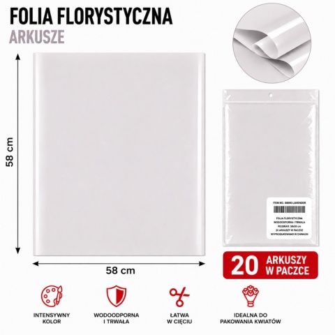 Folia florystyczna - 58×58 cm, 20 arkuszy, szary