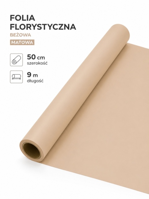 Folia florystyczna matowa - 50cm x 9m, beżowy